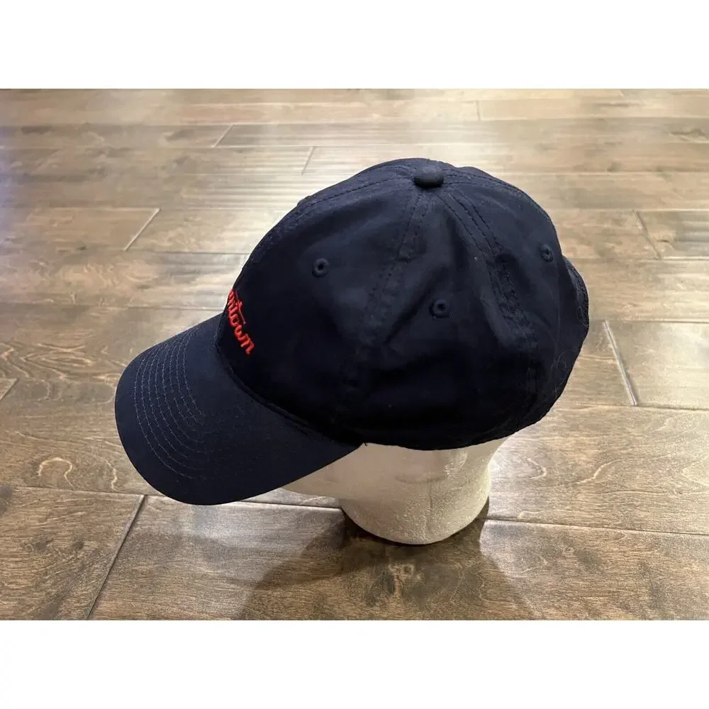 Baseballism Mens Navy Blue Beantown Spellout Adjustable Leather Strapback Hat